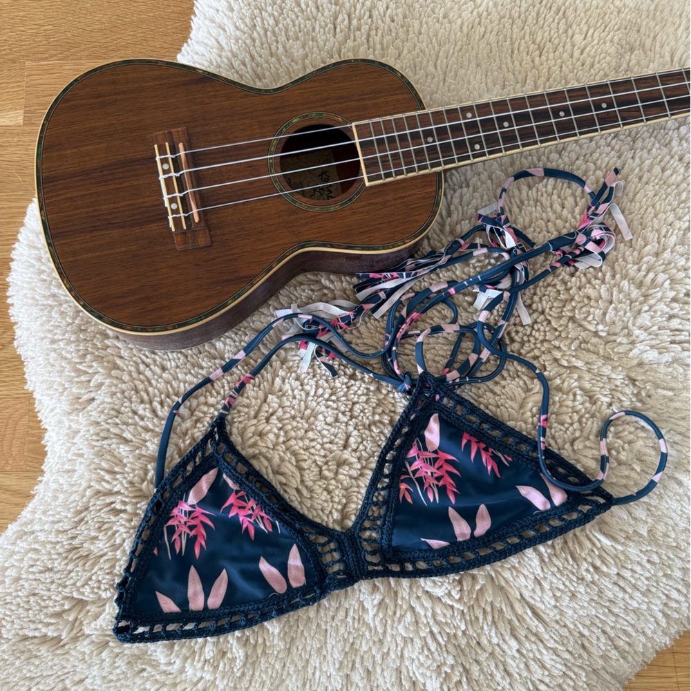 Acacia Swimwear Andy Bikini Top with Crochet Trim, Heliconia